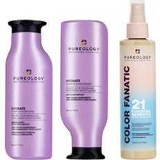 Pureology Hydrate Shampoo, Conditioner and Color Fanatic Multi-Benefit Leave-in, Moisturising Bundle for Dry Hair