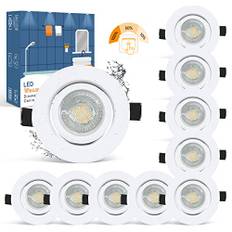 Wowatt 10 st 7W LED Infälld spot vit 3 nivåer dimbar ersätter 70W Halogen LED Spots 230V Ultra platt 2800K varm vit LED Infällda lampor IP44 Bright 700lm Infälld badrum Spot LED 68mm svängbar rund