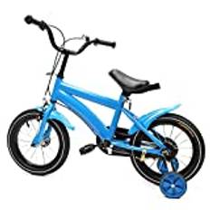 LENJKYYO 14 tums barncykel röd barncykel pojkar flickor med stödhjul unisex år leksaker gåvor gåcykel barncyklar barncykel stödcykel (blå)