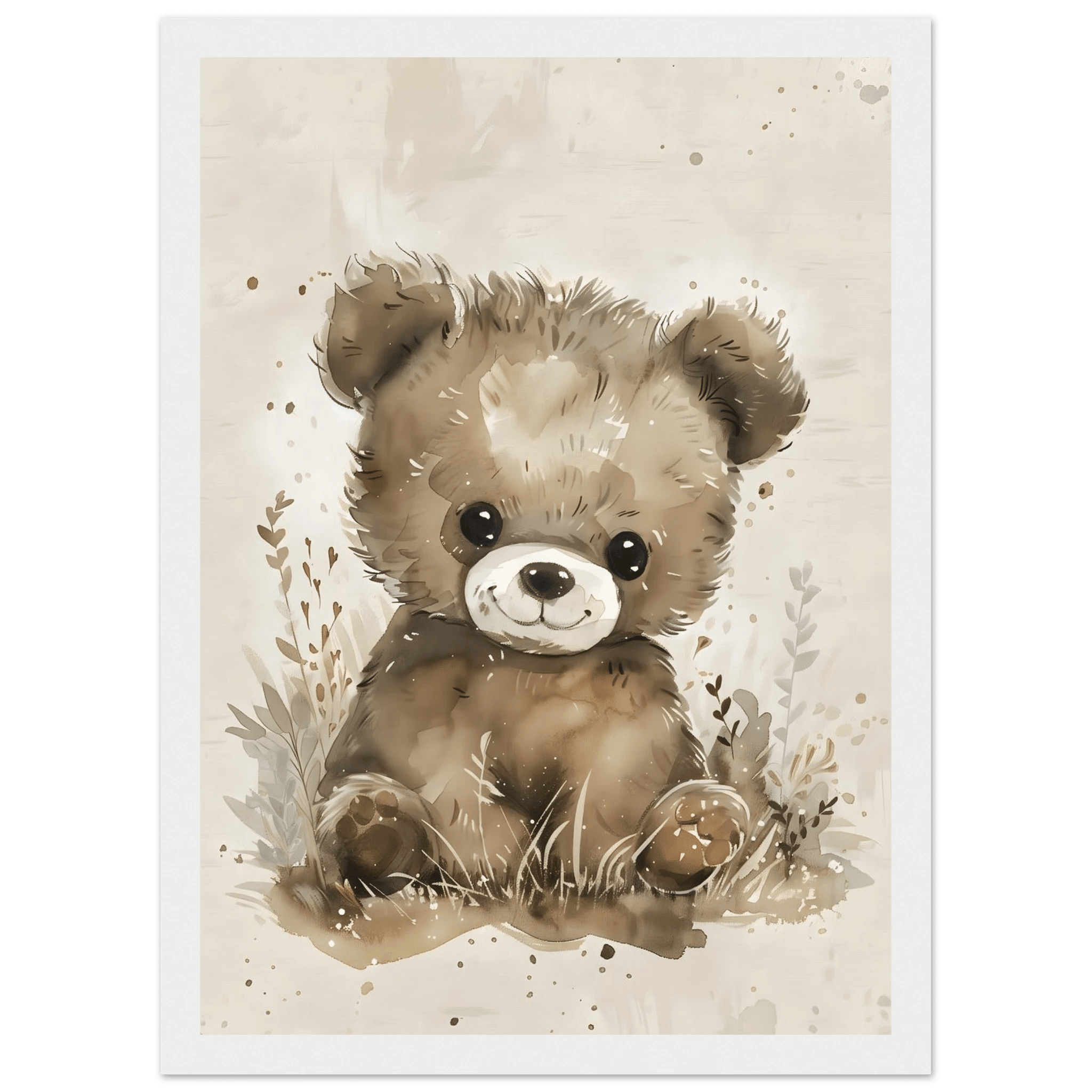 Björnposter-21x29.7 cm / 8x12" / Med ram / Vit