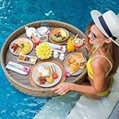 Rattan Woven Serving Tray, Food Tray, Floating Tray, Luxury Floating Serving Tray Table Bar, Swimming Pool Floating Tray for Pool Serving Drinks,Apricot,80 * 80cm