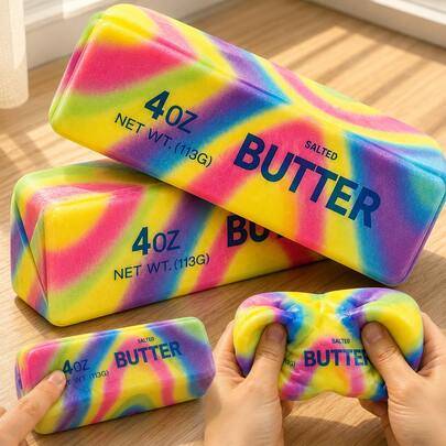 1 st Butter Squishy, 2026 nyaste långsamt stigande mjuk klämleksak, realistisk smörpinne med regnbågsvåg, non-stick TPR för kontorsdekoration, festgåv - Multifärgad (1 st,3 st,5 st)