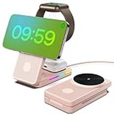 Bas i Phone och Apple Watch Mag-Safe Apple-laddare, 15 W snabbladdning för i Phone 15 16 Pro Max 14/13, Vikbar mag Safe Charger laddningsstation för iWatch 9 Ultra 8, per Airpods Pro