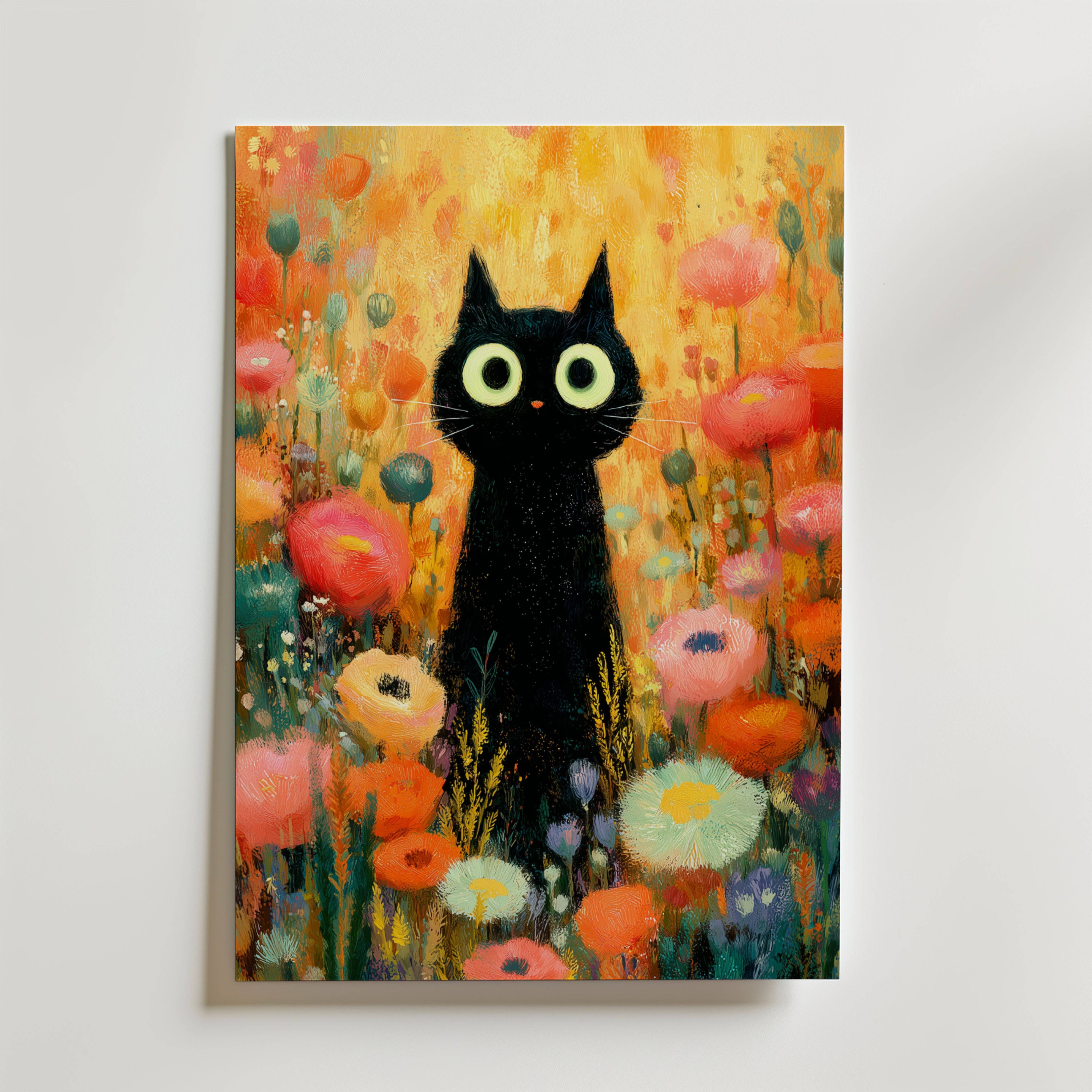 Midnight Bloom Cat Poster - Fine Art Poster 30x40 cm Utan passepartout