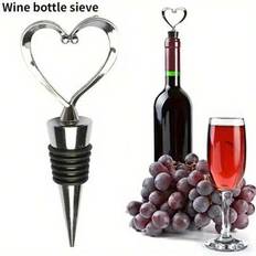 6 set (12 st) - (1 set = 1 vinpropp + 1 gasvävpåse) Hjärtformade vinproppar för bröllop, brudgåvor till gäster, hjärtformade vinproppar i plast med vi - Silver (6 set)