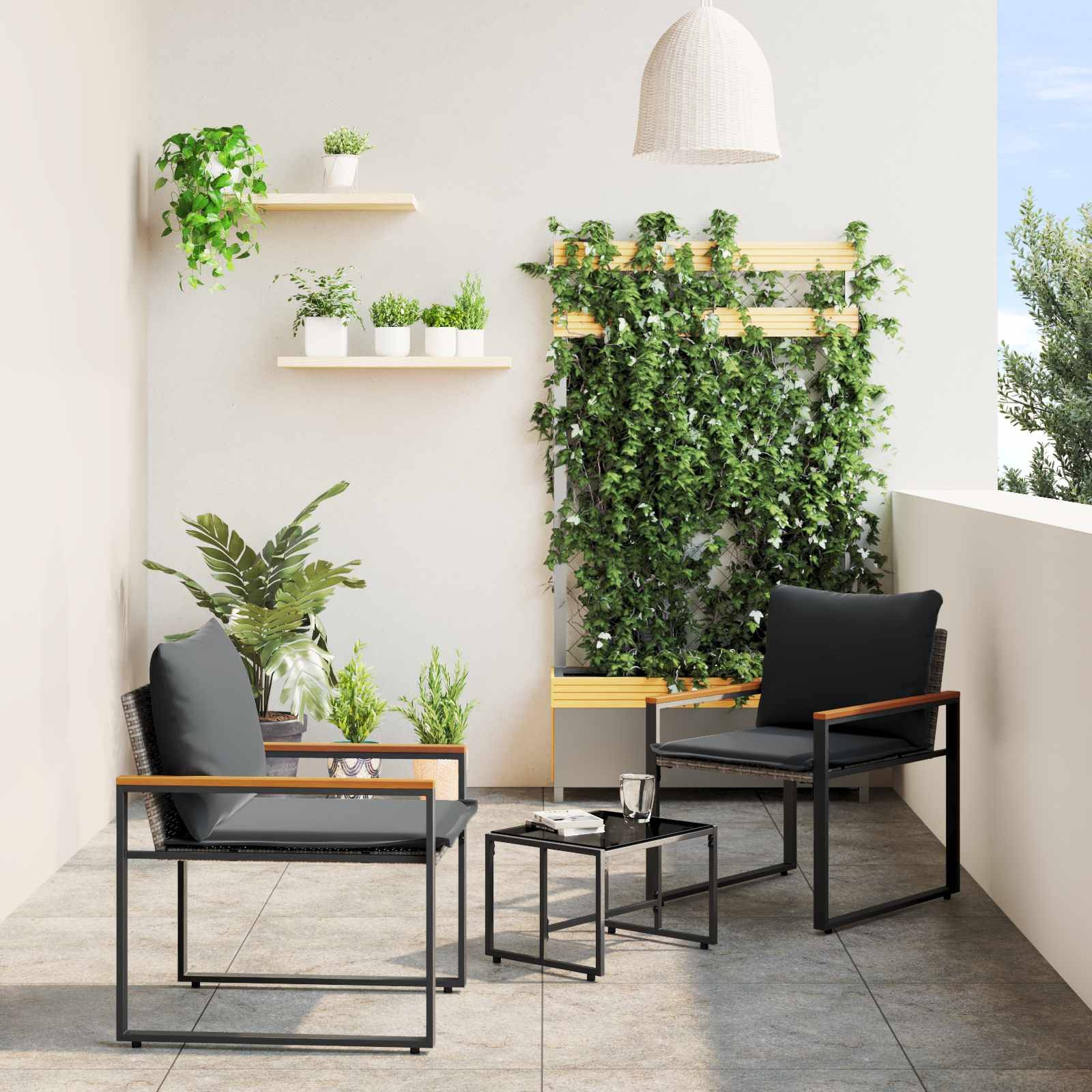 vidaXL Møbel sæt med pude 3 pcs Grå og Mørkegrå Rattan