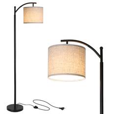Tomshine Floor Lamp with 9W Warm Light LED Bulb Hanging Lampshade Energy Saving Bedside Arc Light UK Plug svart/beige