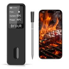 BFOUR BF-30 PRO Köttermometer sladdlös, LCD-display Bluetooth grilltermometer, räckvidd appanslutning, 100 % vattentät, inomhus och utomhus, för grill, ugn, rökning, stekning, luftstekning