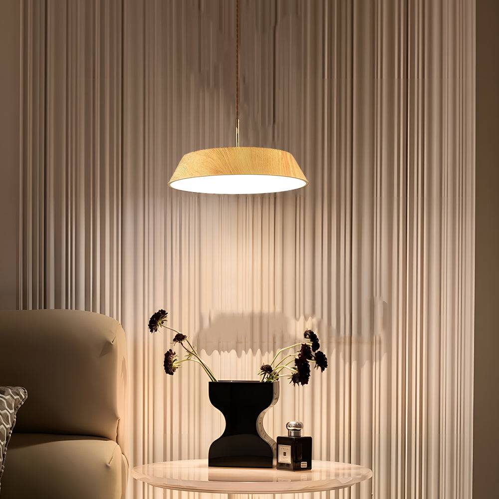 HarmonyGlow Hänglampa - Lyxig Trä LED Hänglampa med Japanska Påverkan - Trä / Spiral mönster / 3-nivå dimning