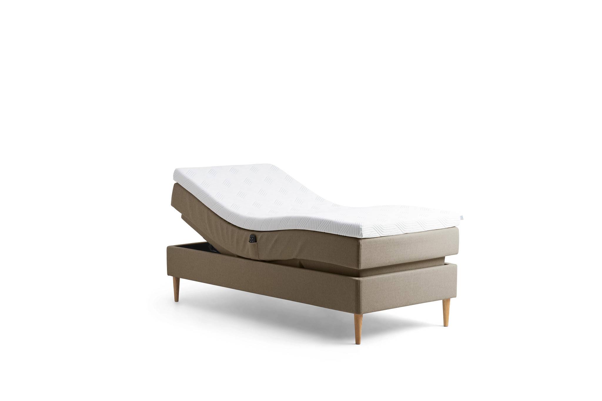 Tempur - Promise Ställbar Säng Warm Grey 90x200 ProLuxe SmartCool 10cm Medium Rundat Ekben 19cm från Sleepo - Beige (90x200cm)