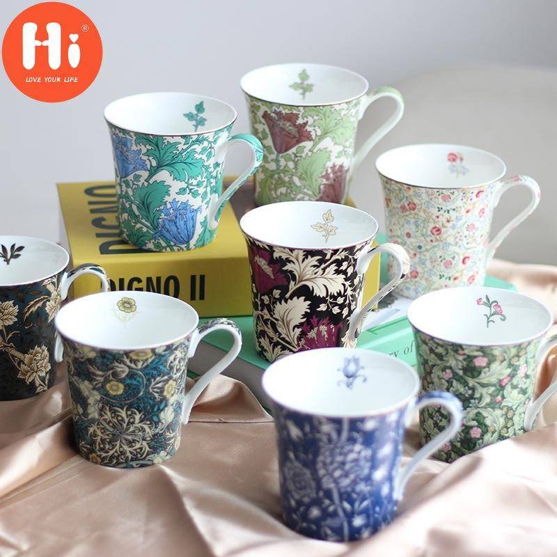 Hej European Retro Water Cup Bone China Mugg Hem Kaffekopp Litterär brittisk tekopp