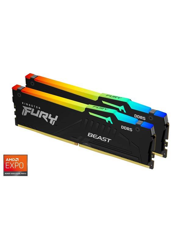 Kingston FURY Beast RGB DDR5-6000 - 16GB - CL36 - Dual Channel (2 pcs) - AMD EXPO - Svart med RGB