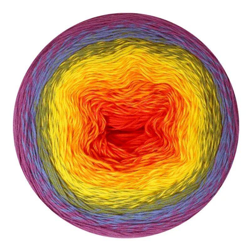 Scheepjes Cotton Whirl 734 Candy Carnival Indhold:100% økologisk bomuld Vægt/længde:226 g = ca 1000 meter Anbefalede pinde:2.50-3.50 mm Strikkefasthed:10 x 10 cm = 25 m x 44 p Vask:Maskinvask op til 30°C.