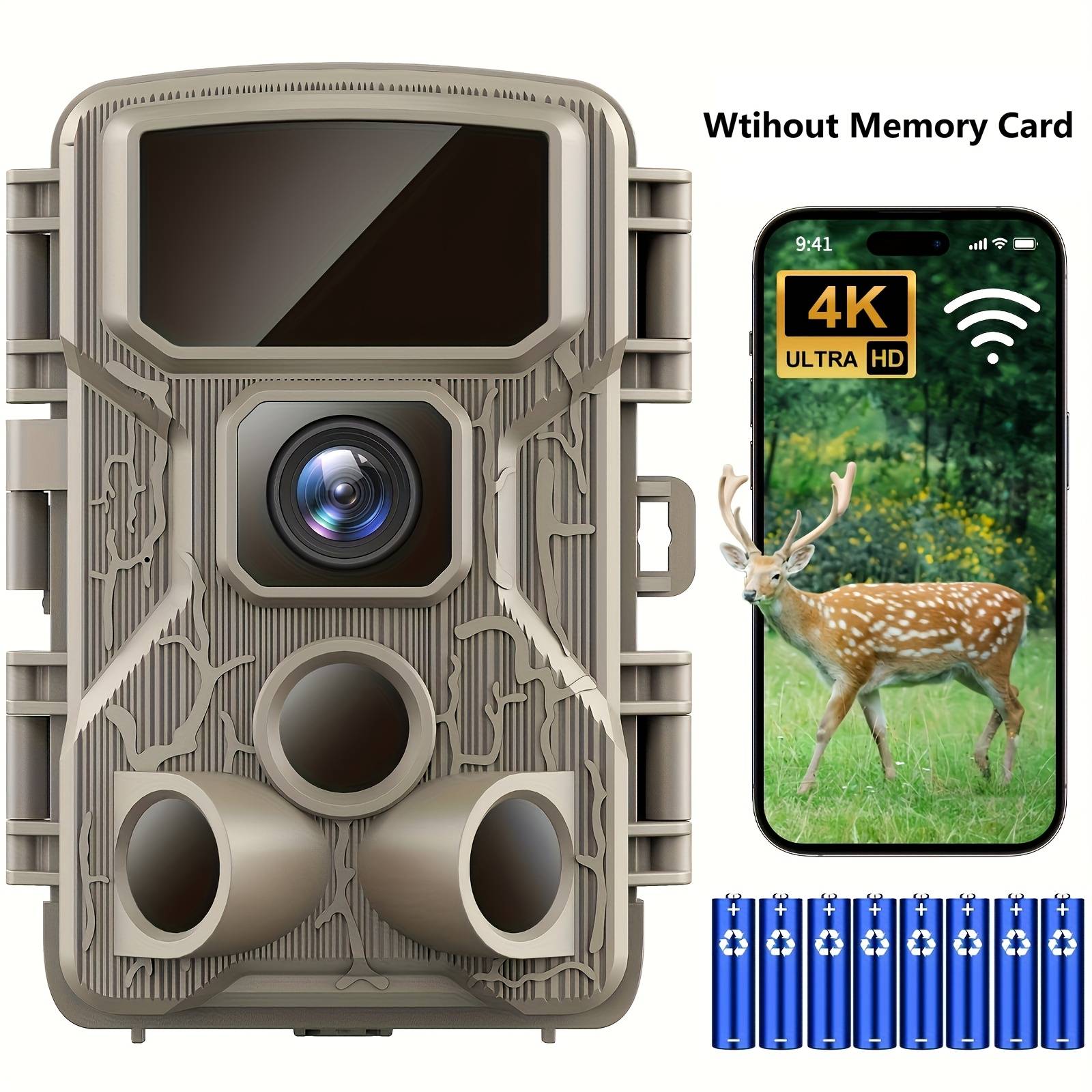 Trail Camera Wifi 4k Night Vision Ip67 130°wide Angle Hunting Camera 0.1s Trigger Speed, Suitable For Outdoor Wildlife Detection, Monitoring Game Cam