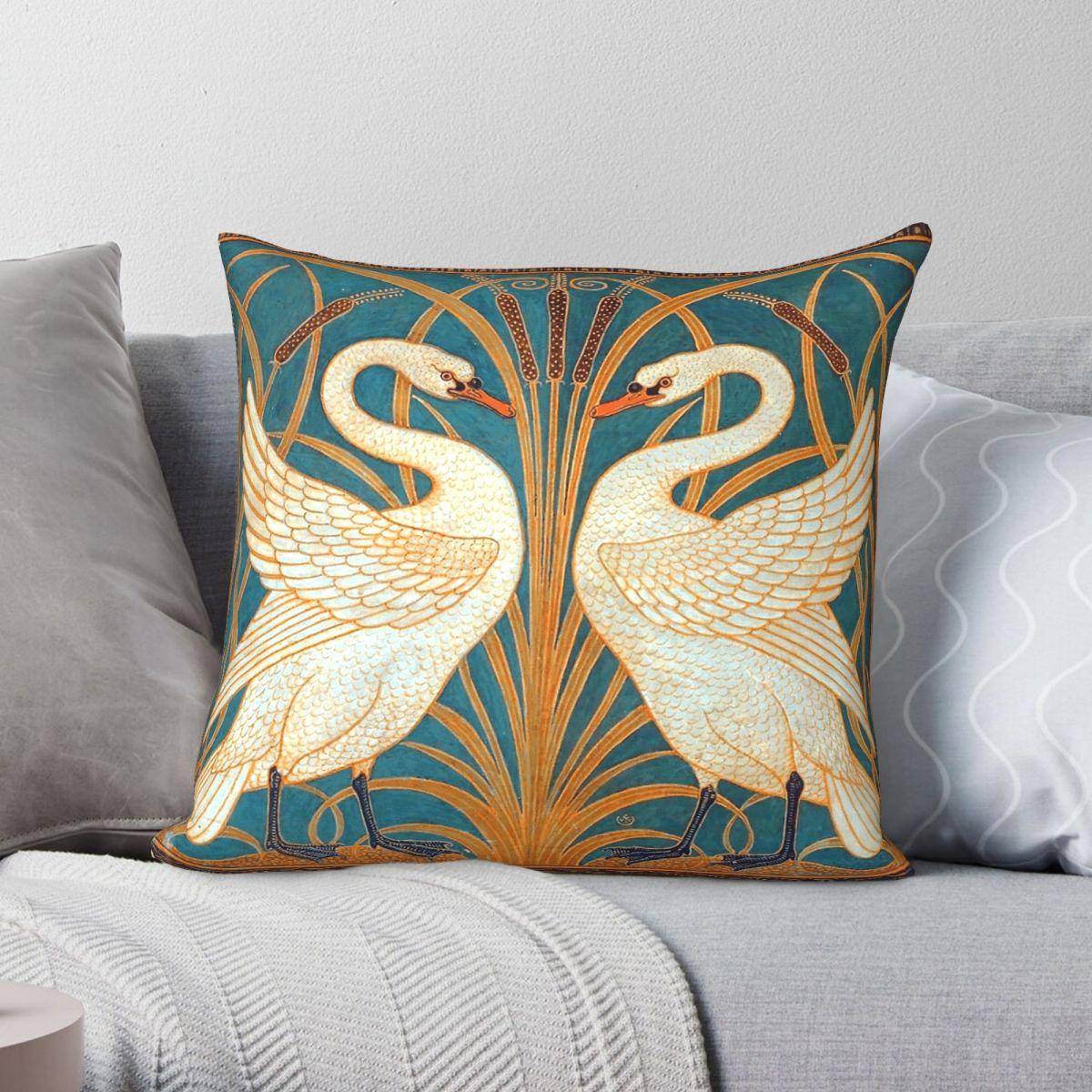 Svan Rush Och Iris Walter Crane Kuddfodral Polyester Linne Sammet Kreativ Blixtlås Dekor Kuddfodral Hem Kuddeöverdrag gray