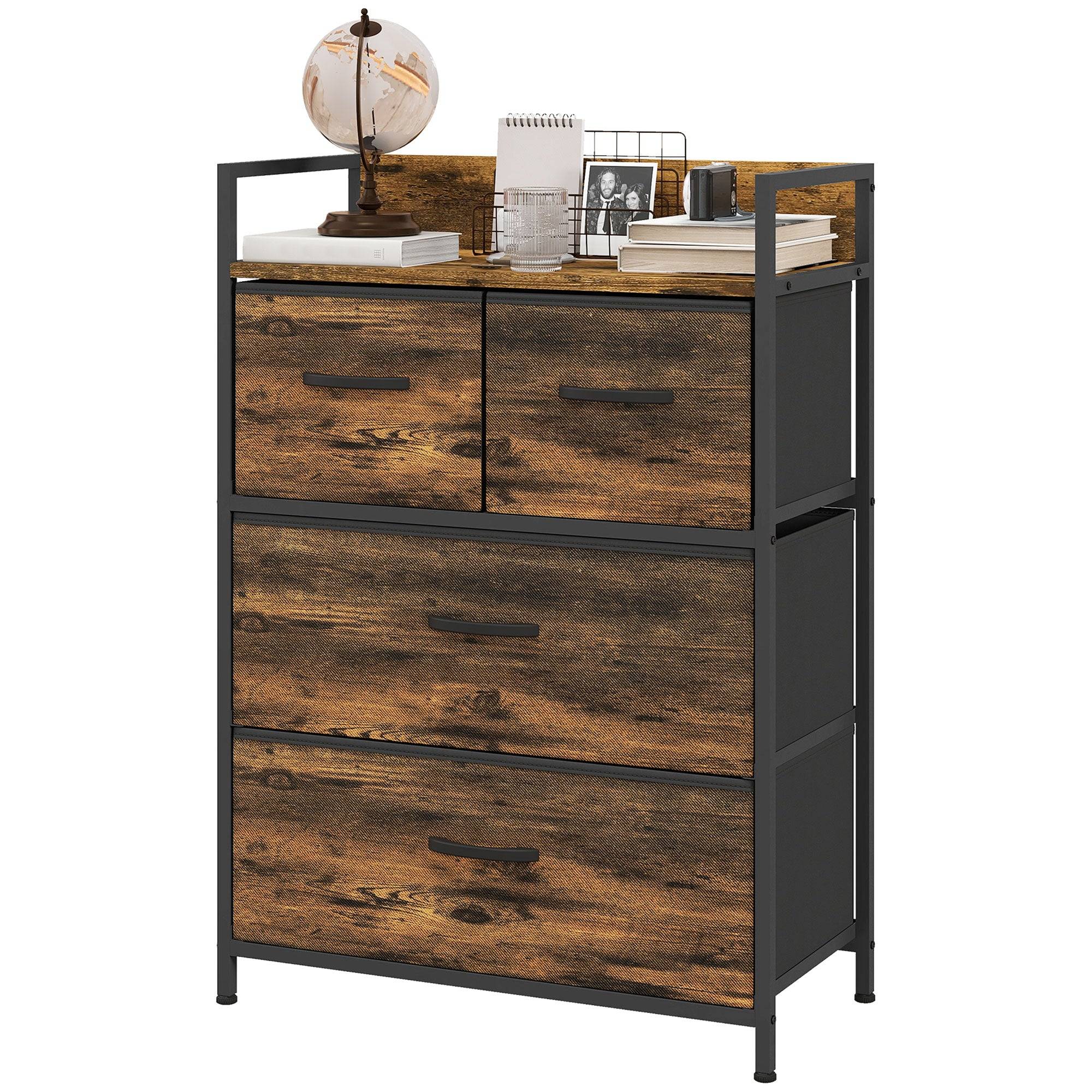 Kommode, skænk, 4 stofskuffer, industrielt design, 60x29x85cm, brun/sort
