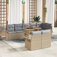 vidaXL 9 Delt Have Sofa Sæt med Puder Beige Poly Rattan&&vidaXL 2-personers Have Sofa med Opbevaring & Puder Beige Poly Rattan
