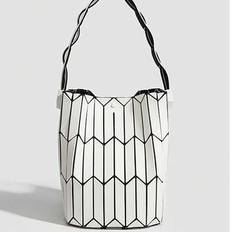 Mini Fashion Geometric Diamond Stitching Bucket Bag Black PU Leather Fashionable Ladies Bag, Suitable For Urban Commuting, Daily Travel, Dating And Pa - Multicolor
