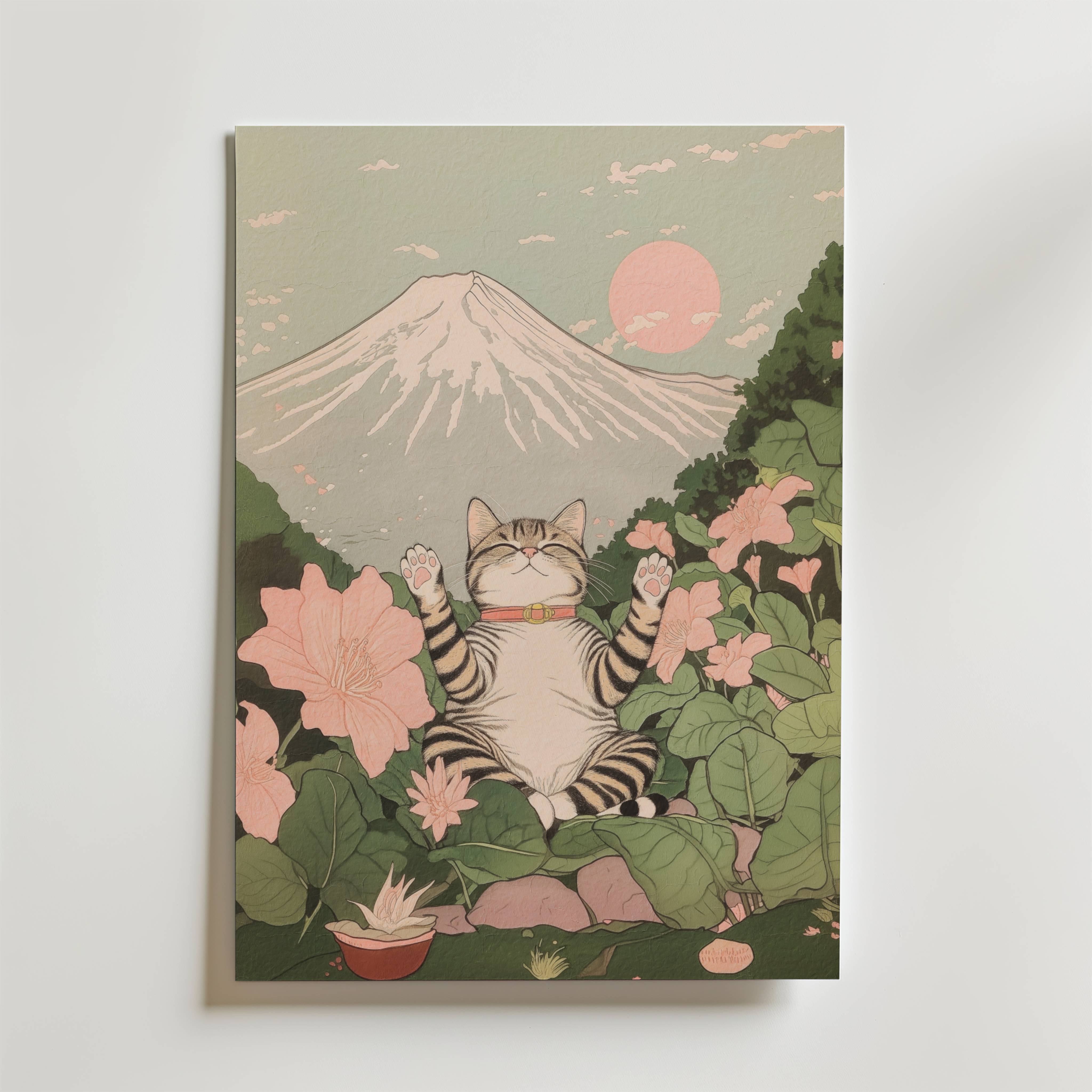 Cat Under Mount Fuji Poster - Fine Art Poster 100x140 cm