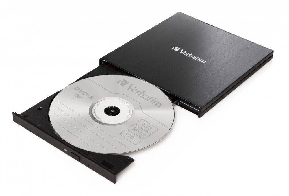 Verbatim External Slimline CD/DVD Writer - USB-C - Svart