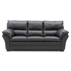 Palma 3.personers sofa | Sort semi/spalt læder m. ubehandlet bøg