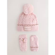 Baker by Ted Baker Baker by Ted Baker Girls Pink Cable Knit Beanie and Mittens Set