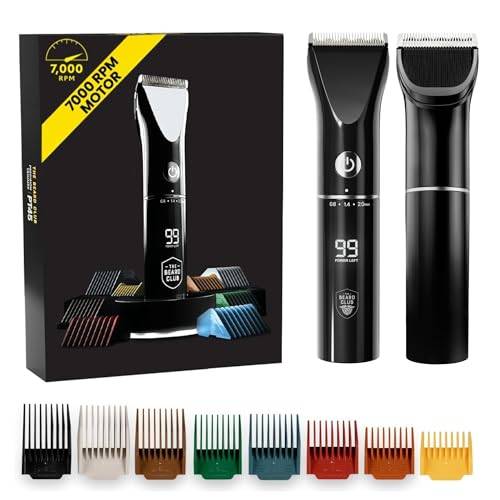 The Beard Club PT45 Skägg- och hårtrimmer – sladdlös uppladdningsbar hög effekt 7 000 varv/min – 8 färgguider, 45 unika trimlängder – extra vassa klippblad för rena skärningar, verktygsfri och redo för resa