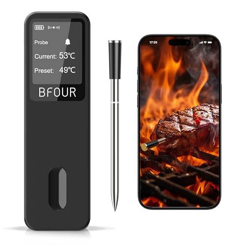 BFOUR BF-30 PRO Fleischthermometer kabelloses, Bluetooth Grillthermometer mit App-Verbindung,LCD-Display,IP67 wasserdicht,Bratenthermometer für BBQ, Backofen, Grill, Küche