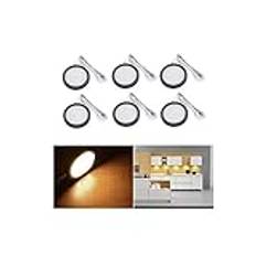 Midore Underbyggd lampa kök LED set med 6 15 W rund skåpsbelysning LED skåpbelysning vitrinbelysning med kontakt och 3 m lim 3 000 K