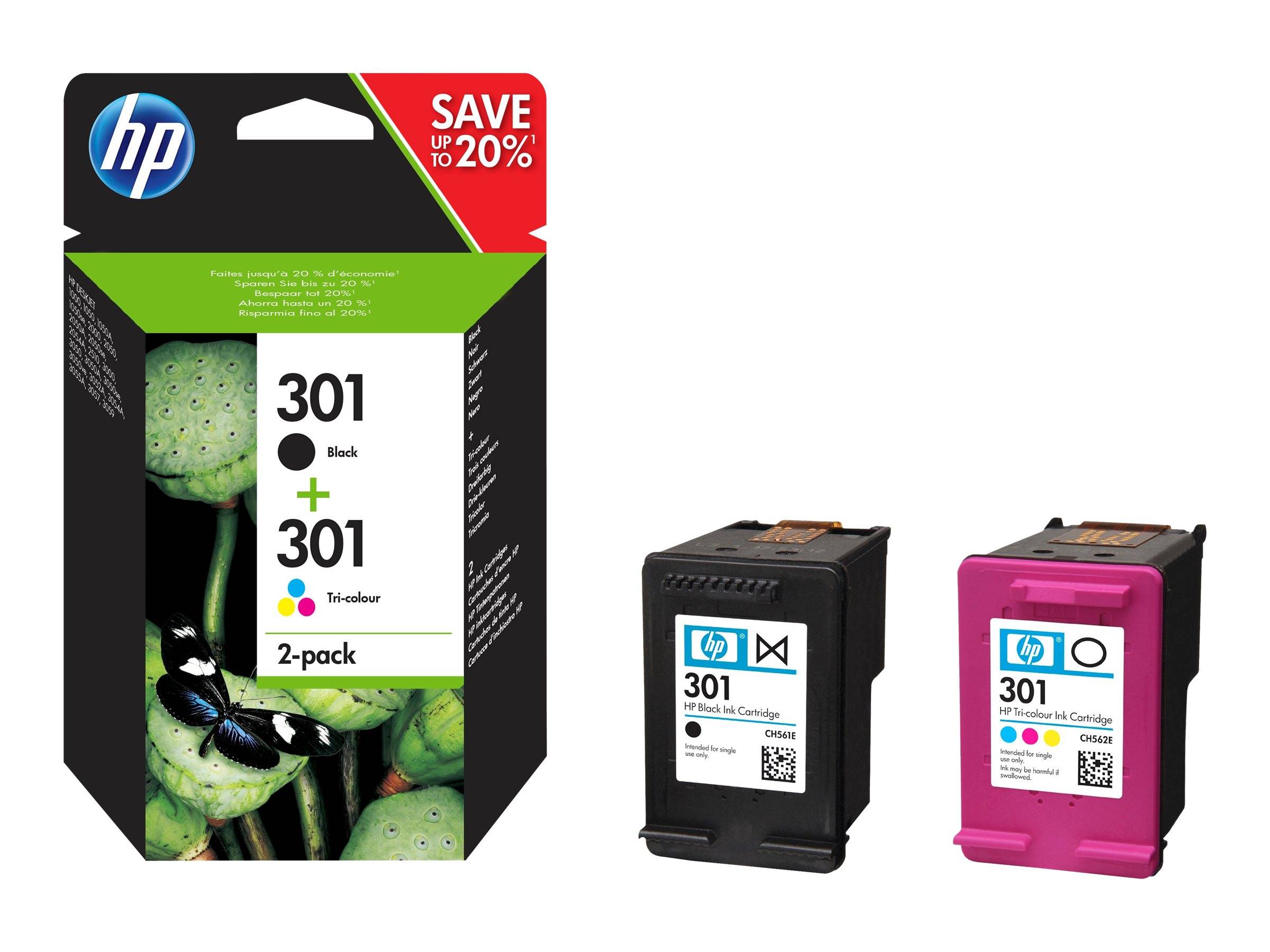 HP 301 2-pack Black/Tri-color Original s Sort, Cyan, Magenta, Gul 170 sider Blæk --> På fjernlager, levevering hos dig 24-09-2026