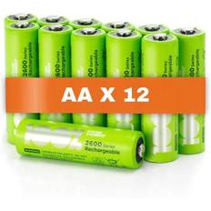 100% PeakPower Laddningsbara AA- batteri 12-pack| 100% PeakPower | AA NiMH 1.2V LR06 Förladdade, högpresterande batterier med hög kapacitet