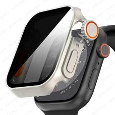 Etui til Apple Watch Apple Watch Series 9/8/7/6/5/4 Ur 44 45 41 40Mm Udskiftning til Ultra Privatliv Hærdet Glas Skærmbeskytter Starlight