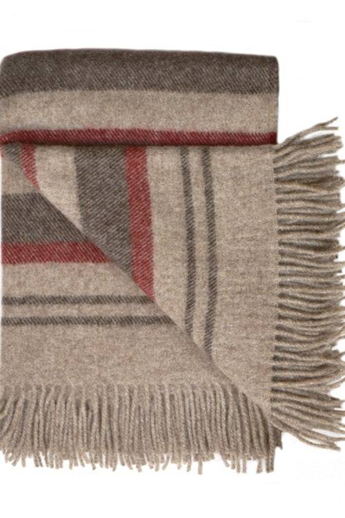 Silkeborg Uldspinderi uldplaid i stribet mønster - Oak-beige/bordeaux - Oak-beige/bordeaux