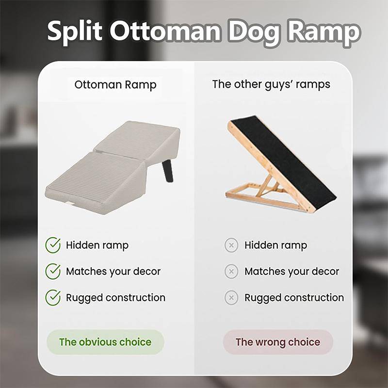 2-i-1 Konvertibel Trä Hem Stegpall Hundramp Trappor, Hundramp Ottoman, Vikbar Halkfri Delad Ottoman Hundramp