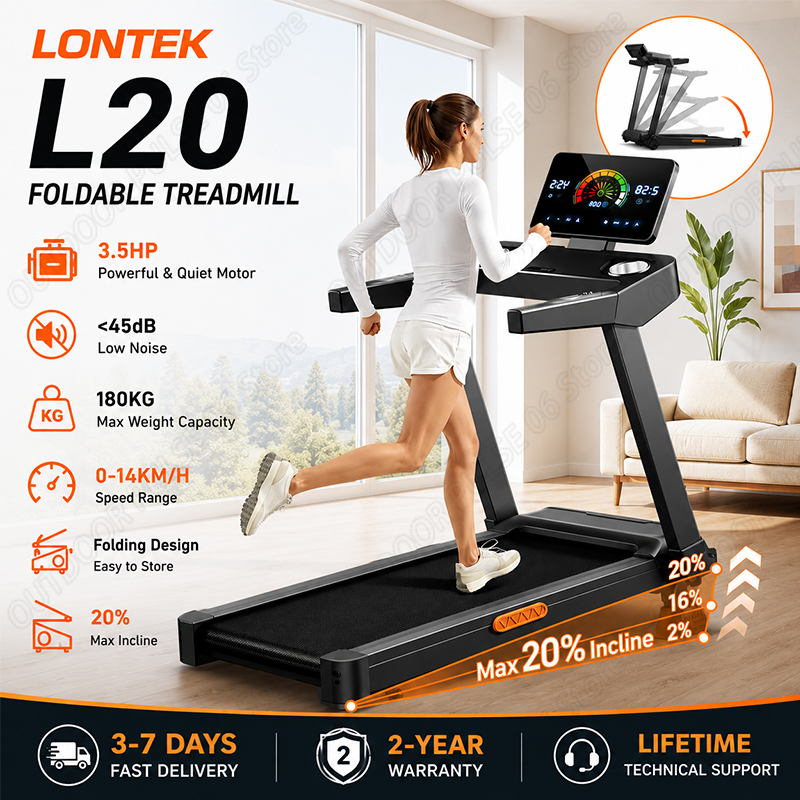 LONTEK L20 Foldable Treadmill with 20% Manual Incline, 14KM/H & 180KG Capacity Our treadmill features 3 quick-adjust levels (2%, 16%, 20%) for up to 3X Faster fat burning, plus shock absorption, a