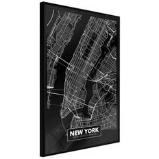Inramad Poster / Tavla - City Map: New York (Dark) - 30x45 Svart ram