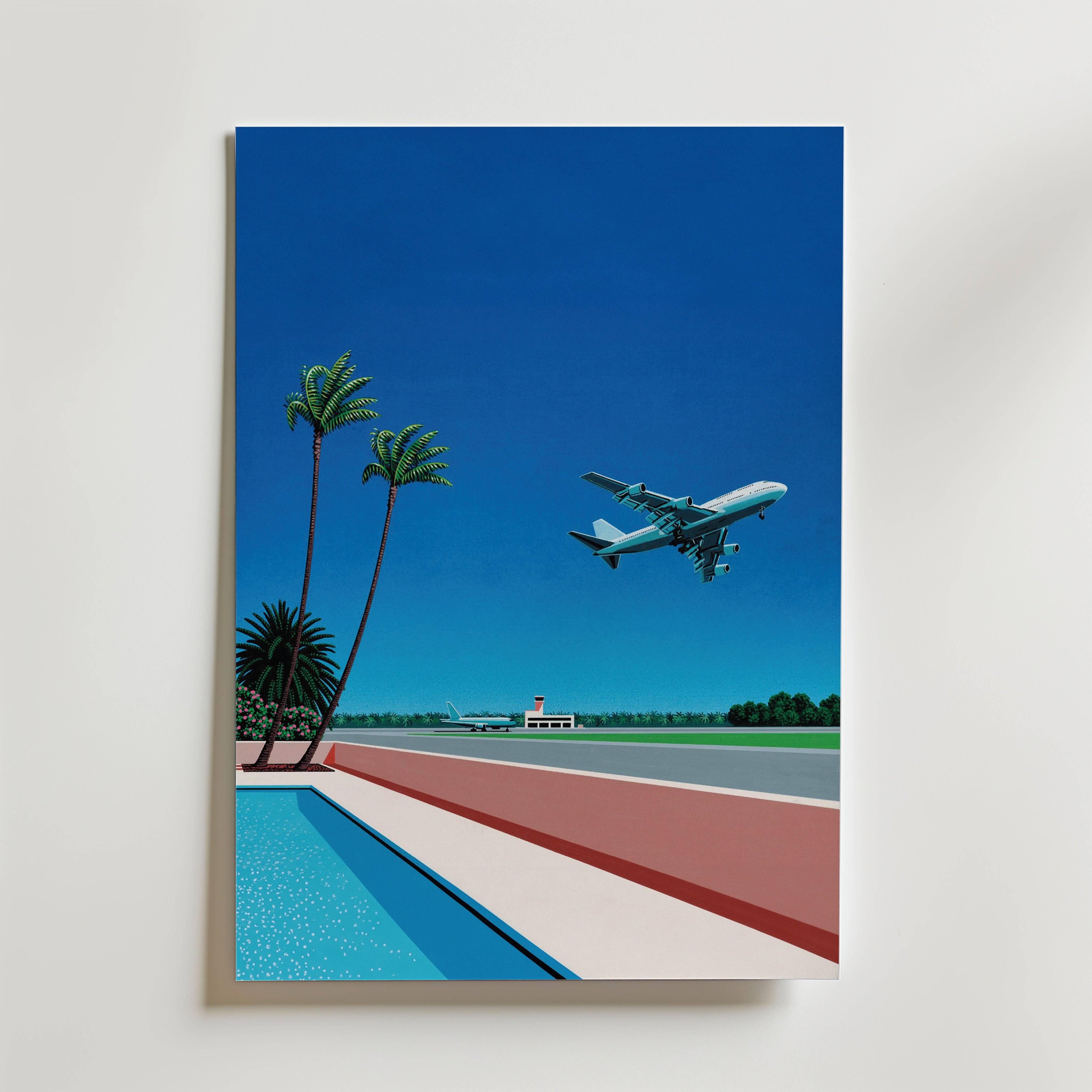 Hiroshi Nagai Palm Airport Poster - Premium Canvas 70x100 cm Utan passepartout