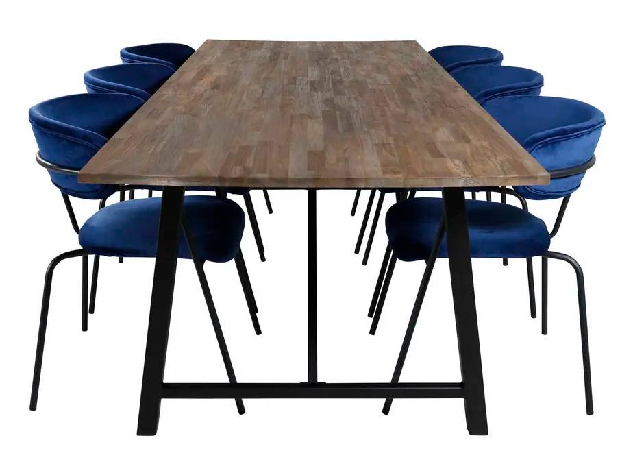 Venture Design Malang & Arrow spisegruppe Natur/blå 6 st stole & borde 250 x 100 cm