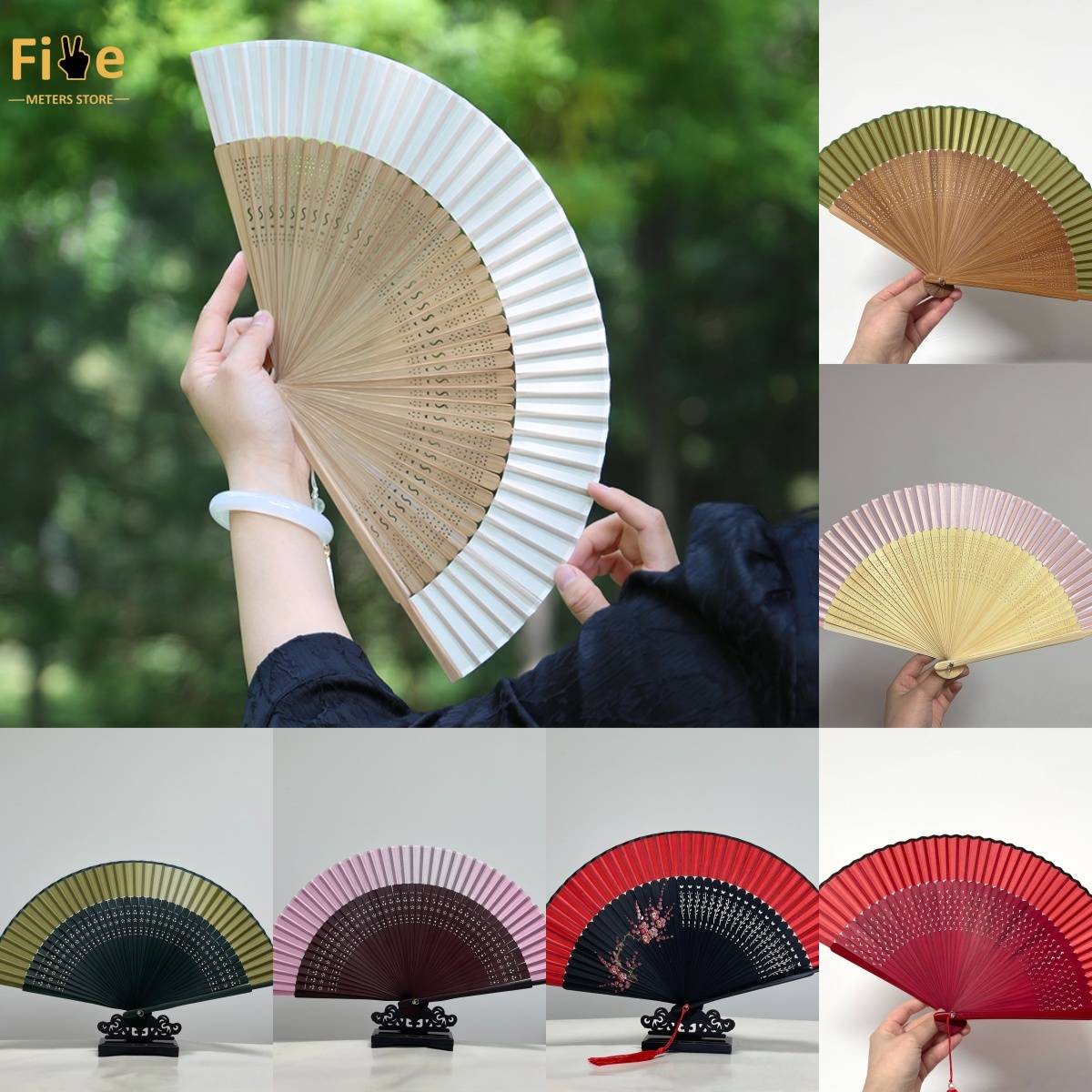 Antique Bamboo Folding Fan Silk Chinese Fan Handheld Summer Fan Female Dance Home Decoration Party Gift Home Ornament