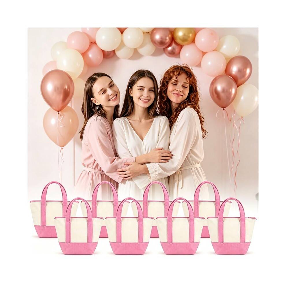 Canvas Tote Bags Bulk, Reusable Small Tote Bag with Top Zipper, DIY Party Favor