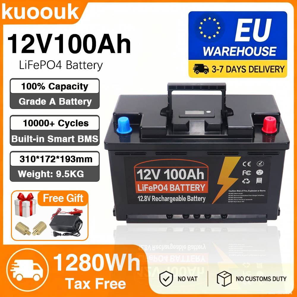 12V 100Ah 150Ah 200Ah 350Ah Lifepo4 Battery Built-In Bms Grade a Lithium Iron Phosphate Cell 10000 Cycles Life for Rv,Solar,Camping Eu Stock
