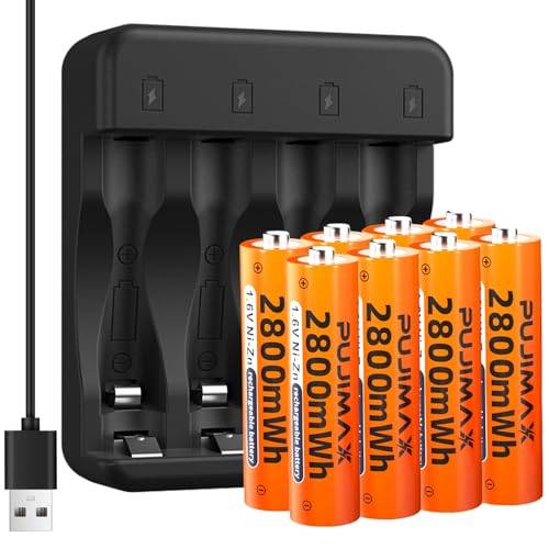 MXJFYY 8-pack Ni-Zn AA uppladdningsbara batterier 1,6 V 2 800 mAh för digitalkameror, leksaker, fjärrkontroller, NiZn Dual A-batteri för ficklampa, rakhyvel med smart laddare