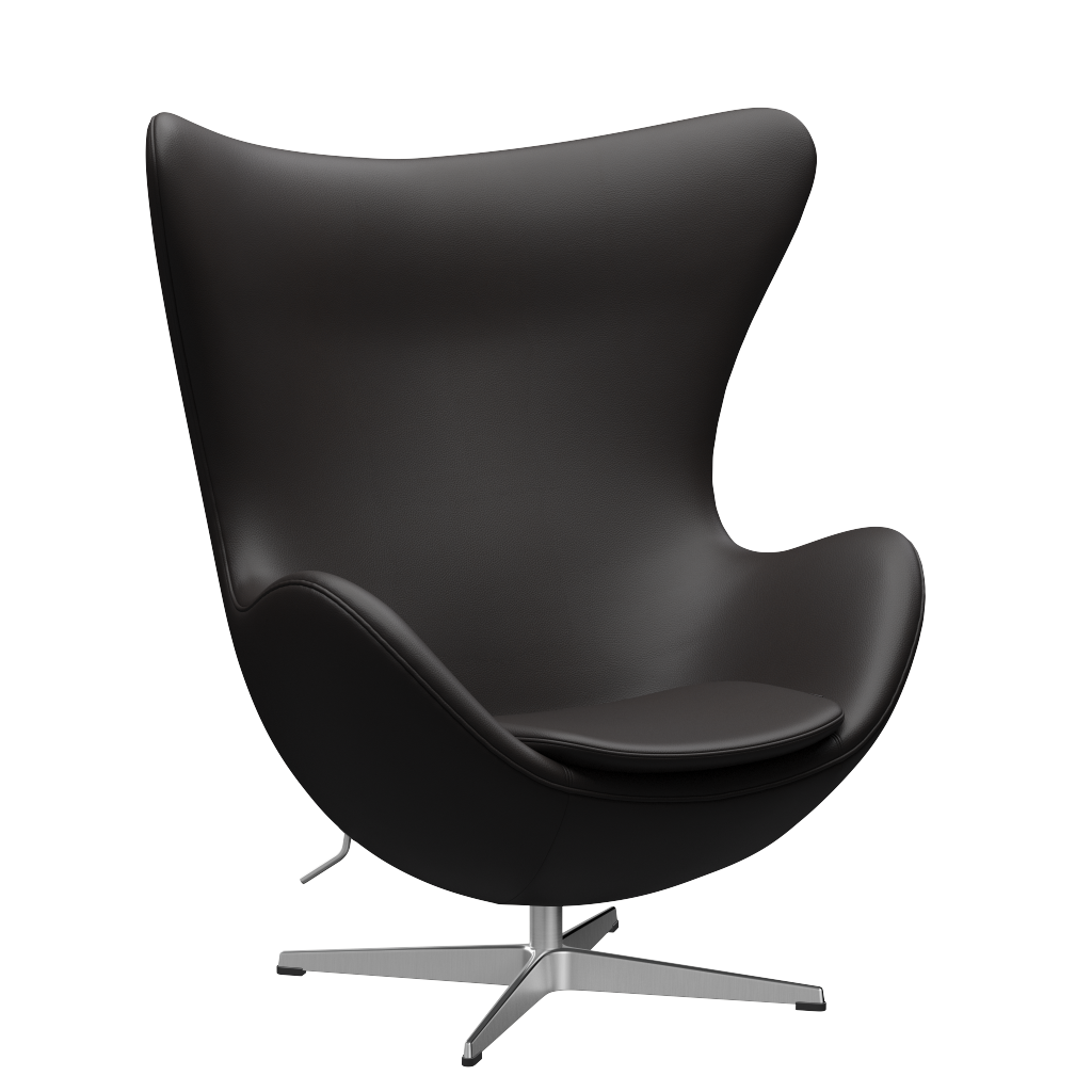 3316 Ægget loungestol, stel i børstet aluminium af Arne Jacobsen Aura læder - Black Brown - Jacobsen Plus