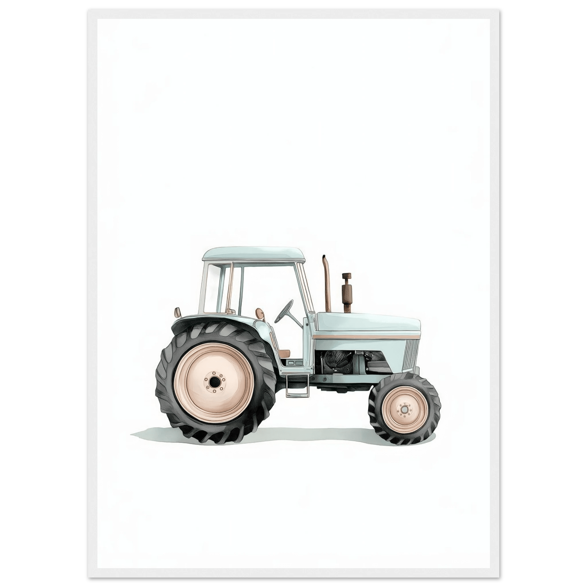 Grön traktor poster-50x70 cm / 20x28″ / Med ram / Vit
