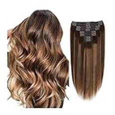 hårförlängning Straight Clip In Hair Extensions Människohårförlängningar P4/27 Medium Brun Blandat Blond Helhuvud Clip Ins Naturligt hår med 18 klipp bästa tejpen i hårförlängningar(16inches)