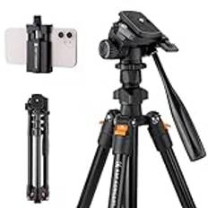 K&F Concept 162CM Kamerastativ,Lättviktigt Videostativ med 3-vägs Vridbart Huvud,Kompakt Stativ för Fotografering Resestativ med Telefonhållare för Mobil DSLR Kamera,Belastning Upp till 3kg K234A0