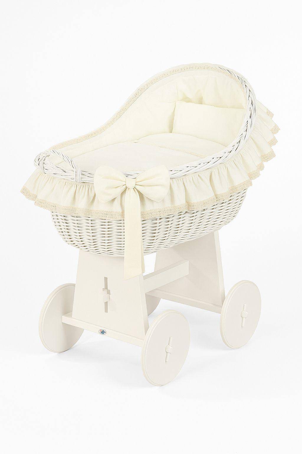 Carina Wicker Moses Basket With Wicker Shed, White + Cream Bedding