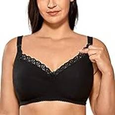 Gratlin Women's Nursing Bras Cotton Plus Size Maternity Wireless Comfort Breastfeeding Bra Svart 75H