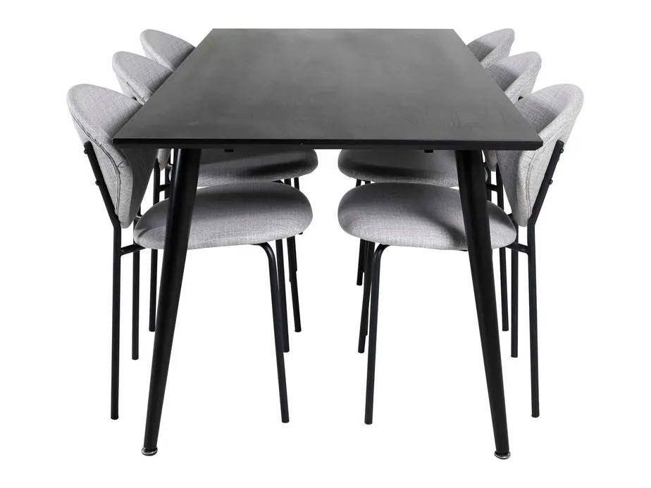 Venture Design Dipp & Vault matgrupp Svart/grå 6 st stolar & bord 180 x 90 cm
