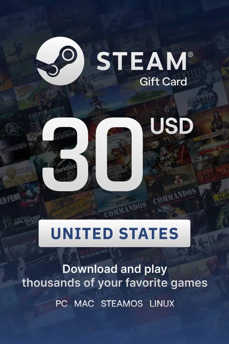 Steam Wallet $30 USD Gift Card (US) - Digital Code.